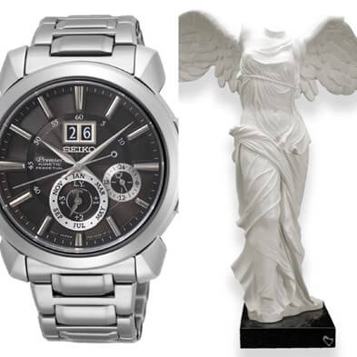 Дизайне часов SEIKO SNP165P1 из коллекции Premier содержит отсылку к образу древнегреческой богини Ники 